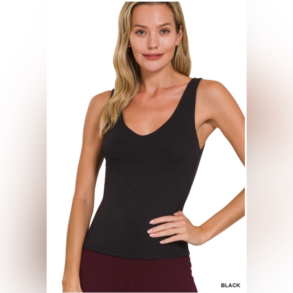 NWT ZENANA PREMIUM RAYON DOUBLE LAYERED V-NECK TANK TOP
